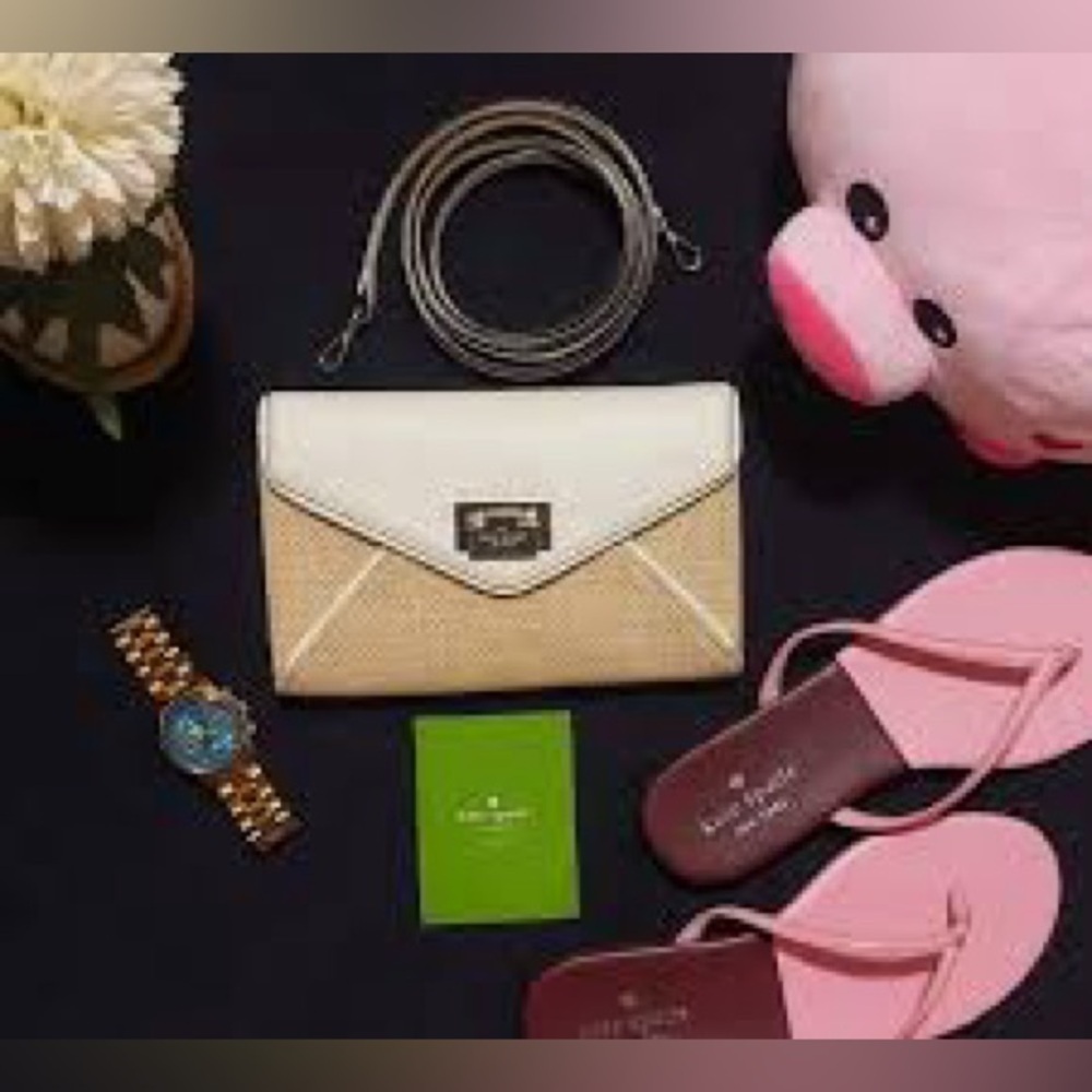 Kate Spade Wesley place‎ woven & leather envelope clutch